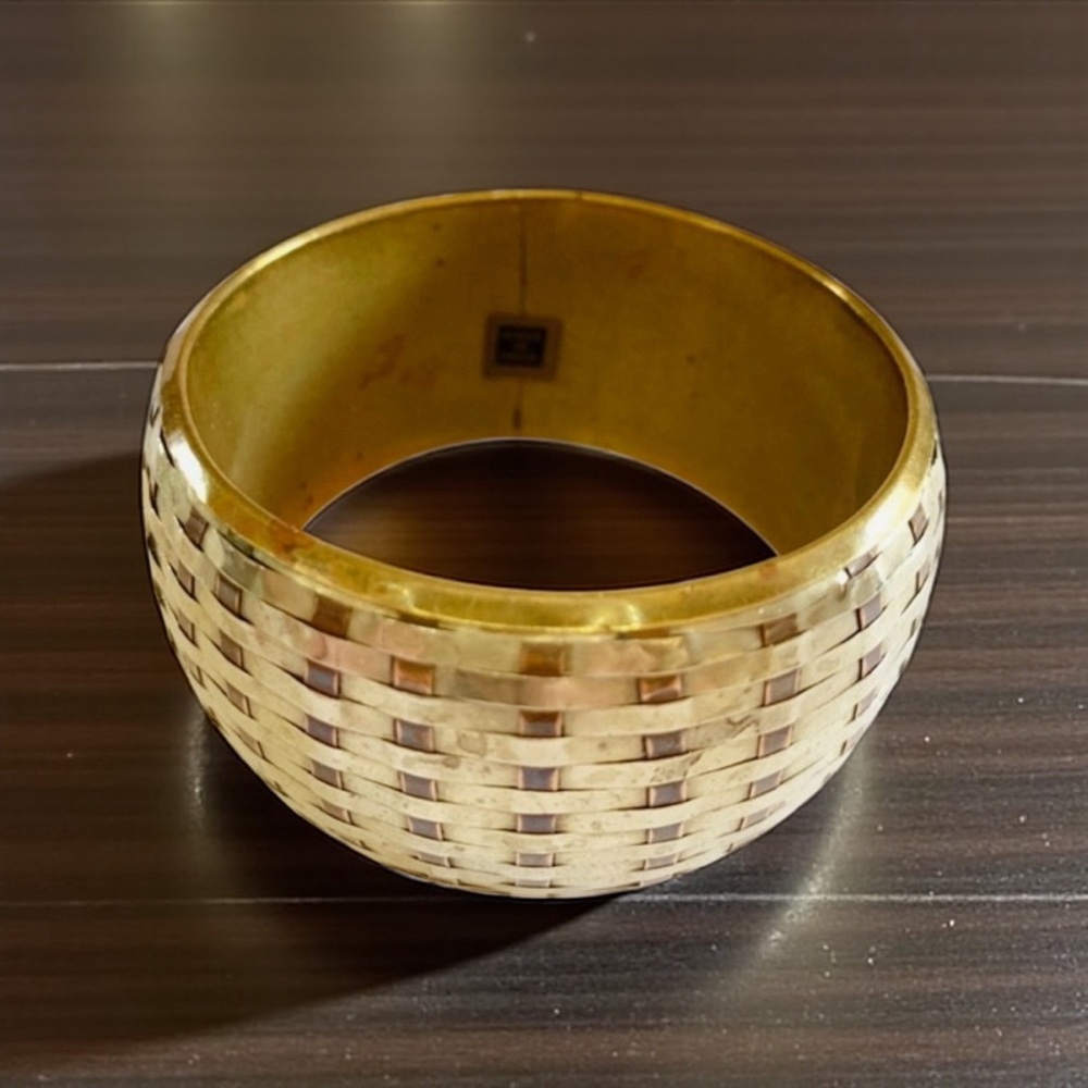 Large Bold Vintage Silver Brass Copper Bangle Bracelet Statement Piece